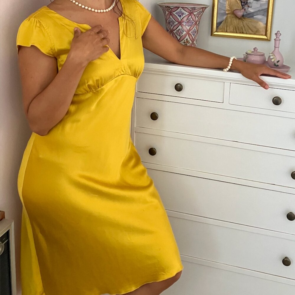 Lucky Brand 100% silk yellow dress